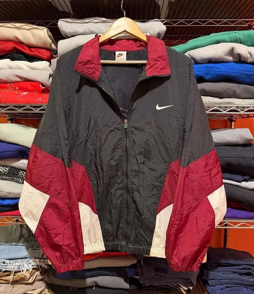 Vintage 90s Nike Colorblock Windbreaker Jacket Mens XL Black Burgundy White